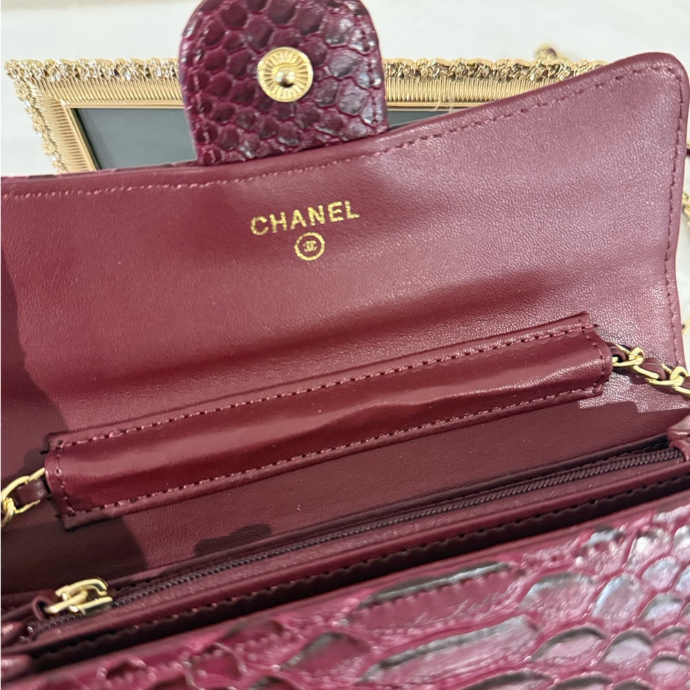CHANEL Beauté Burgundy/Brown Python/Snake Skin Co… - image 8